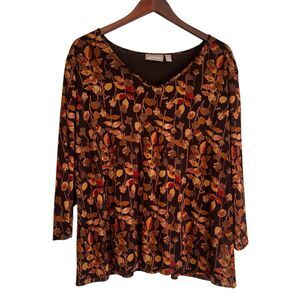 Croft & Barrow Womens Dark Floral Mesh Top Size 3X Forest Fairy Office Lined